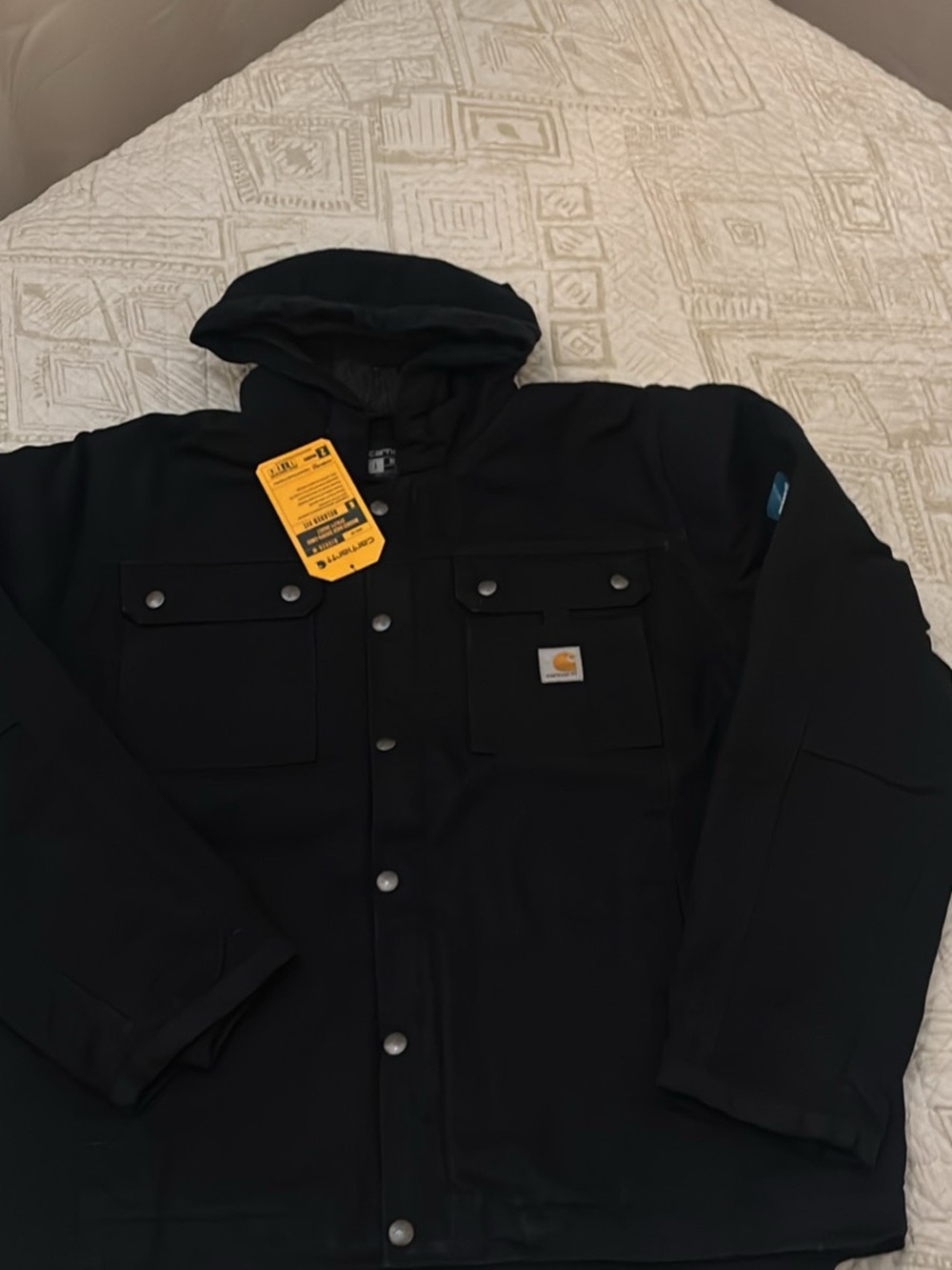 Carhartt Black Hooded Work Jacket with Chest Pockets
